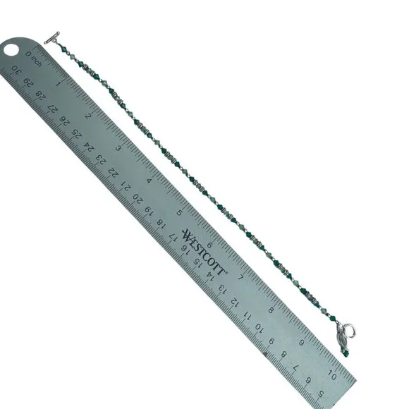 Vintage Silver & Emerald Green Beaded Fish Charm Anklet - Picture 6 of 8